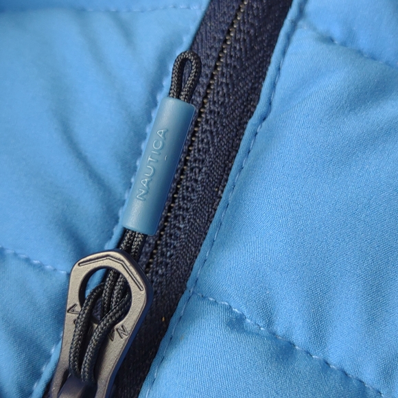 Womens Nautica Blue Stretch Packable Puffer Coat Detachable Hood Water - Picture 5 of 16